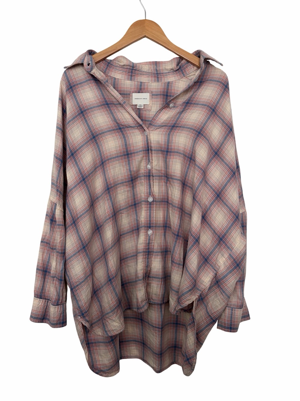 American Eagle Outfitters Women’s Blue & White Plaid Button-Down Shirt
